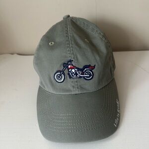 Life Is Good Embroidered Motorcycle Green Cotton Strapback Hat Ball Cap Ride GUC